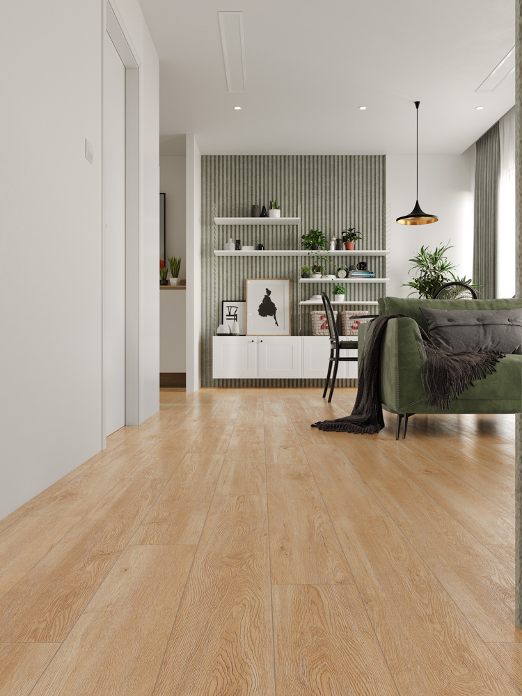 Кварцвиниловый SPC ламинат Cronafloor Wood Дуб Монтара ZH-81110-12 1200×180×4 фото в интерьере